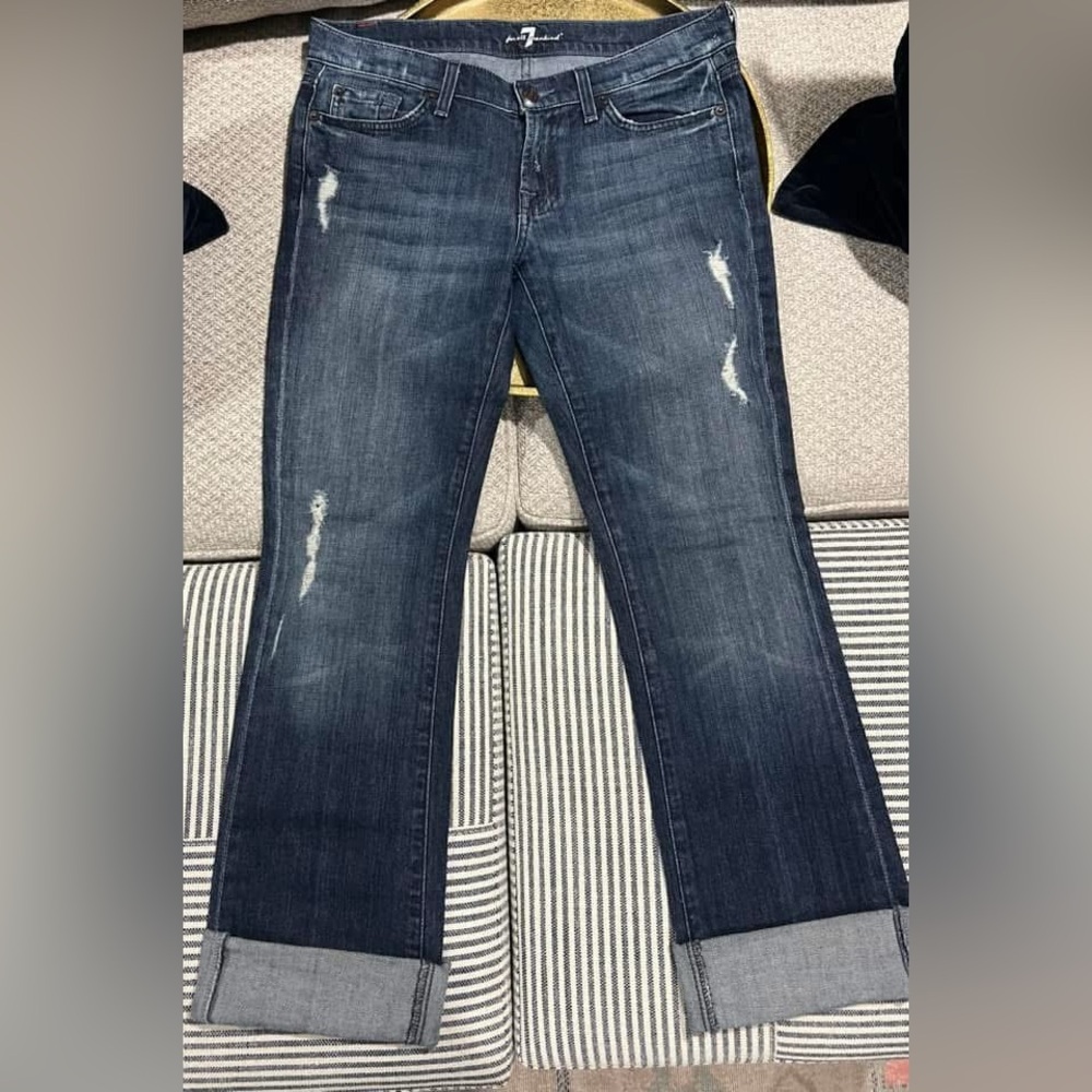 7 For All Mankind Bootcut Distressed Vintage Lexie Jeans. Medium/Dark wash. 30